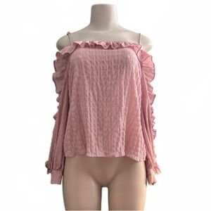Essue Pink Ruffled Off-Shoulder Open Long Sleeve Blouse Size Medium